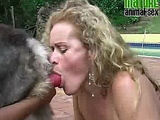 Dog cum in a mature woman mouth